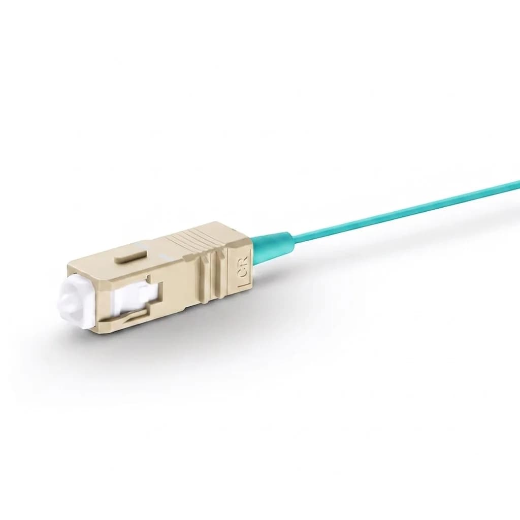 SC/UPC Simplex OM3 Multimode Fiber Pigtail 0.9mm Aqua — connector close-up