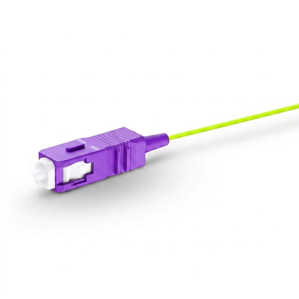 SC/UPC Simplex OM5 Wideband Multimode Fiber Pigtail 0.9mm Lime Green — connector close-up