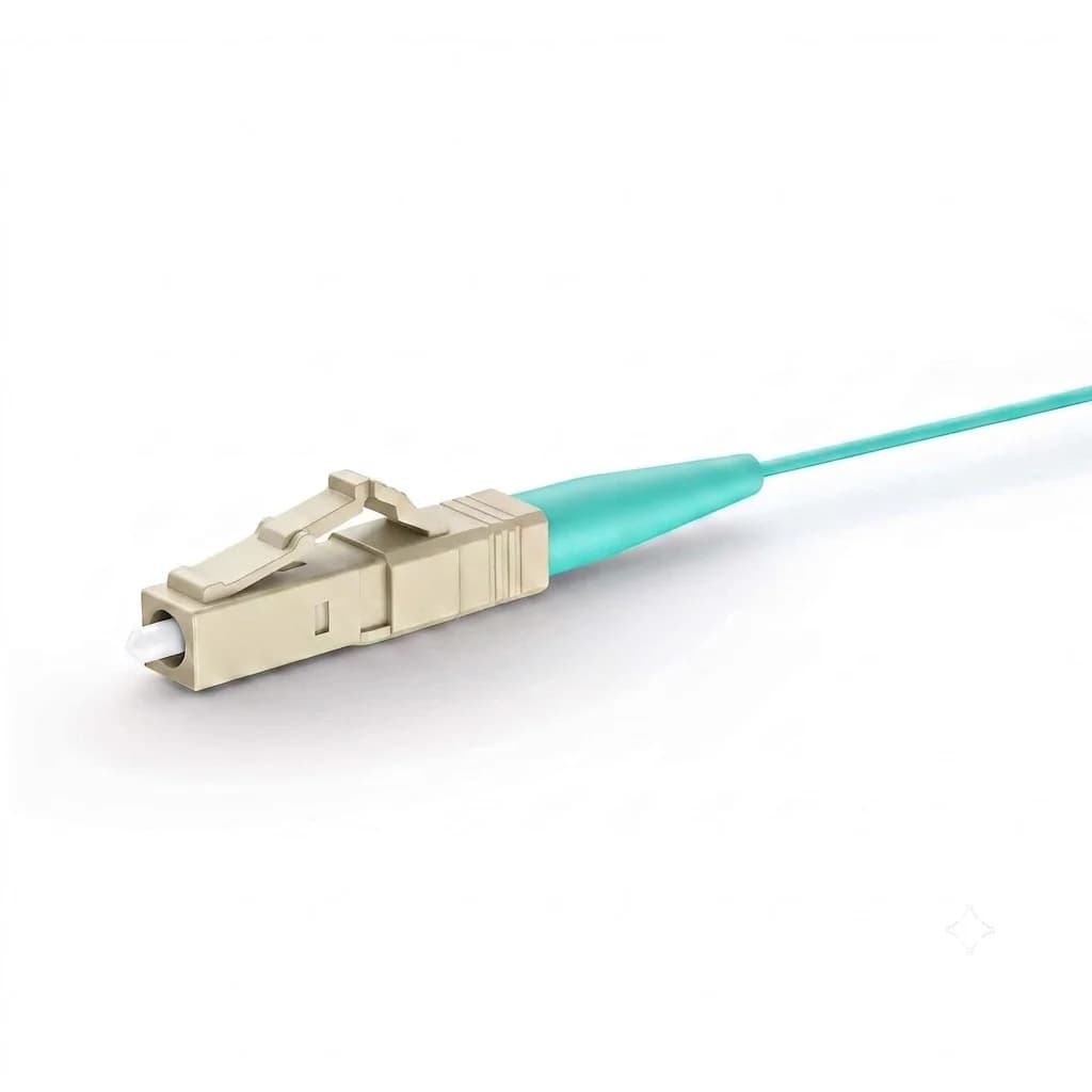 LC/UPC Simplex OM3 Multimode Fiber Pigtail 0.9mm Aqua — connector close-up