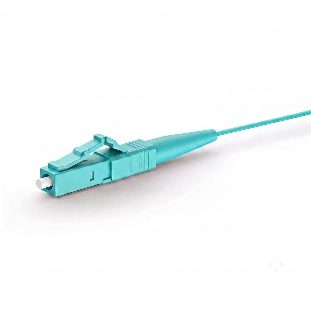 LC/UPC Simplex OM4 Multimode Fiber Pigtail 0.9mm Aqua — connector close-up