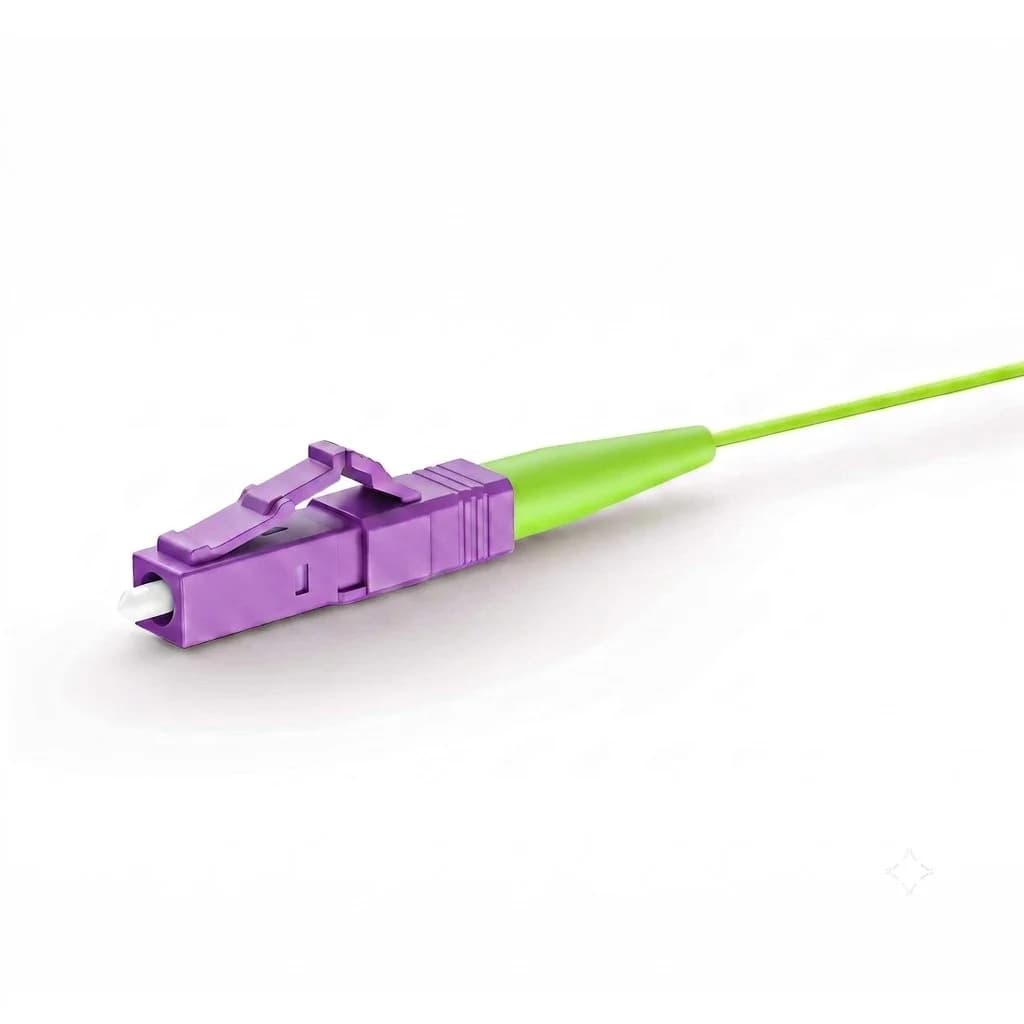 LC/UPC Simplex OM5 Wideband Multimode Fiber Pigtail 0.9mm Lime Green — connector close-up