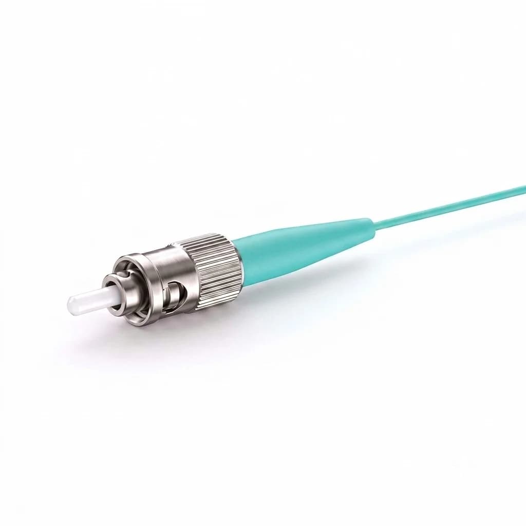 ST/UPC Simplex OM4 Multimode Fiber Pigtail 0.9mm Aqua — connector close-up