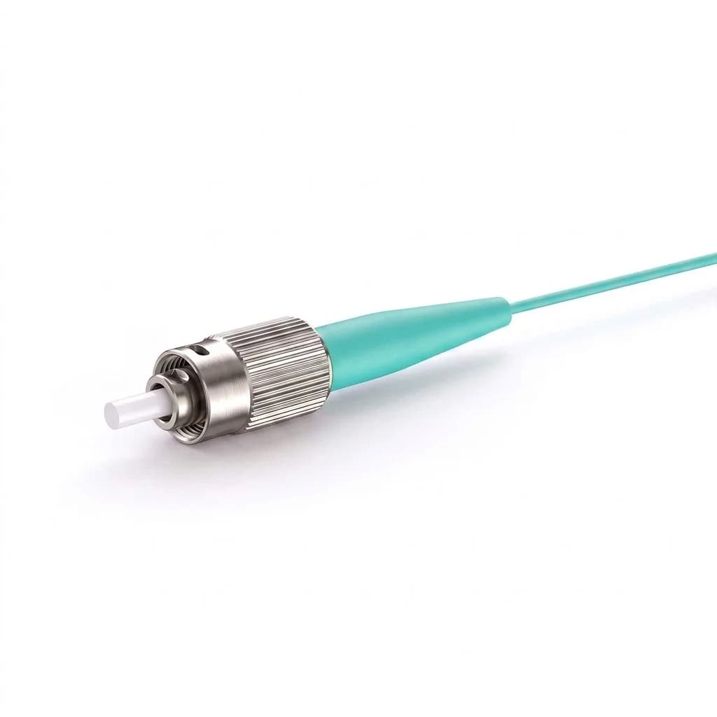 FC/UPC Simplex OM3 Multimode Fiber Pigtail 0.9mm Aqua — connector close-up