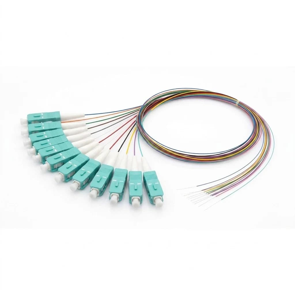 SC/UPC 12 Fibers Unjacketed Color-Coded OM3 Multimode 0.9mm 12-Color Ribbon Pigtail fanned-out connectors