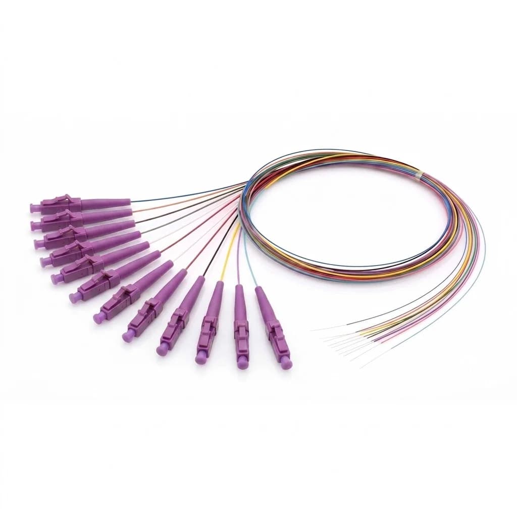 LC/UPC 12-fiber unjacketed color-coded OM5 wideband multimode pigtail 0.9mm 12-color