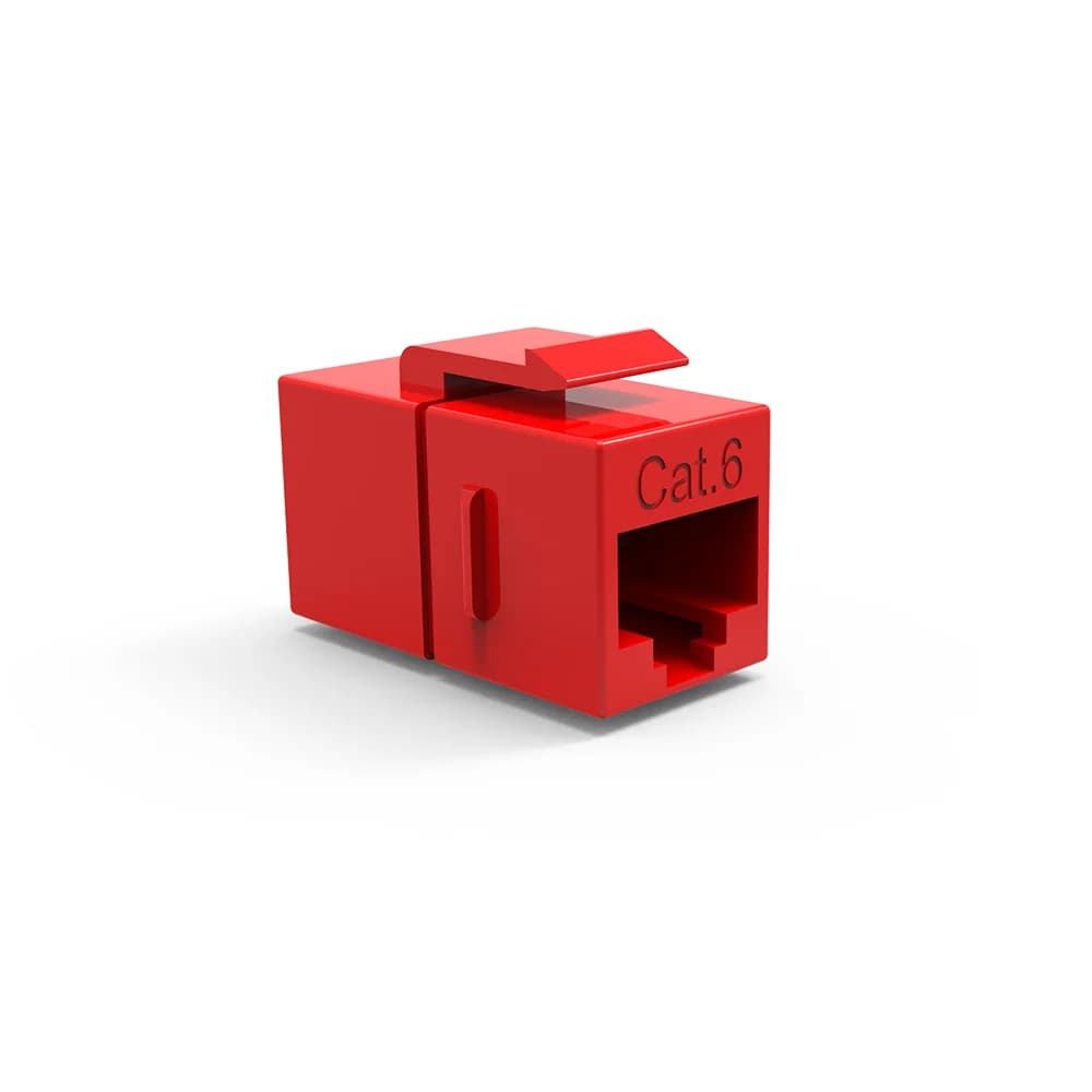 CAT6 RJ45 Inline Coupler with Keystone Latch Red
