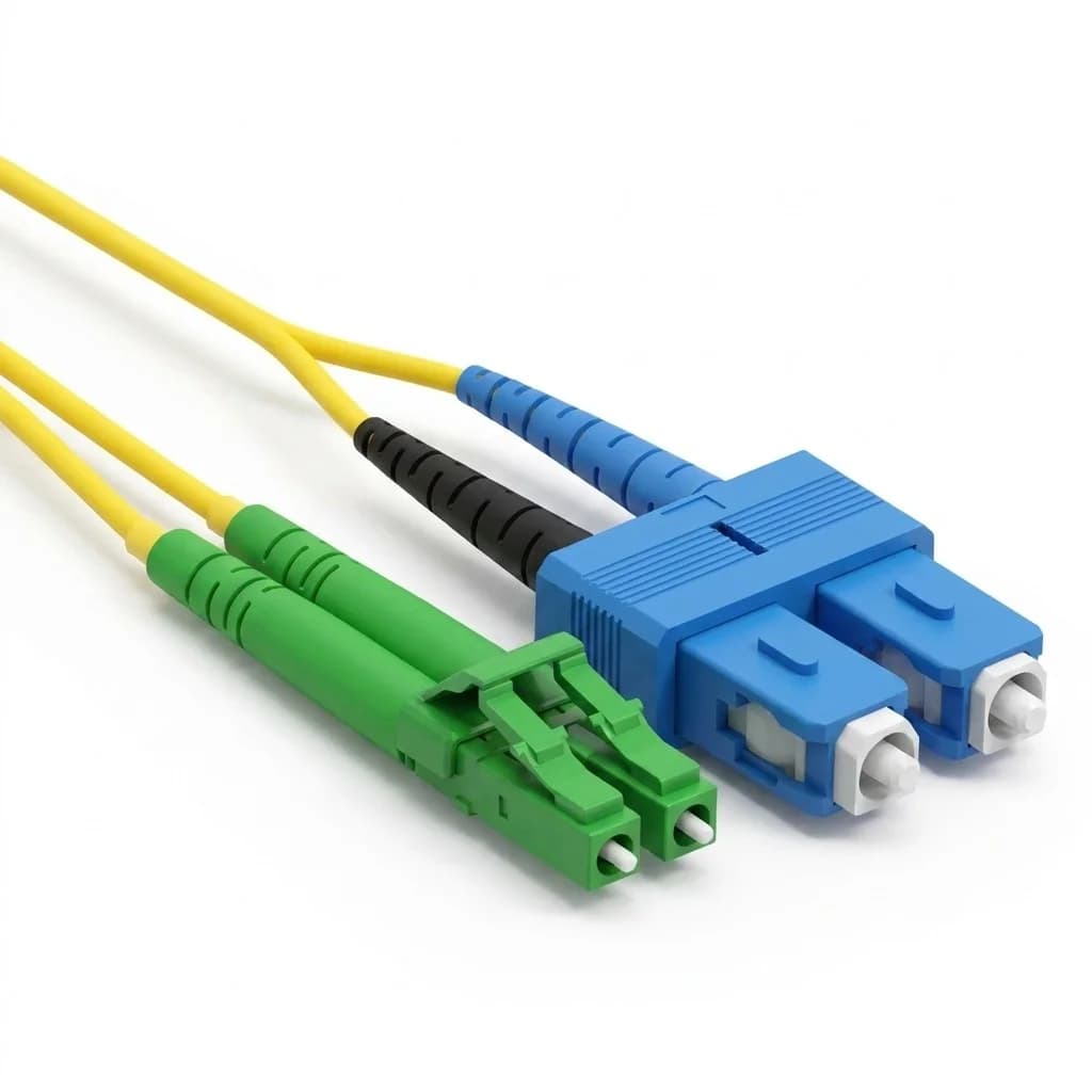 LC/APC to SC/UPC Duplex 9/125 Singlemode Fiber Patch Cable Yellow TAA