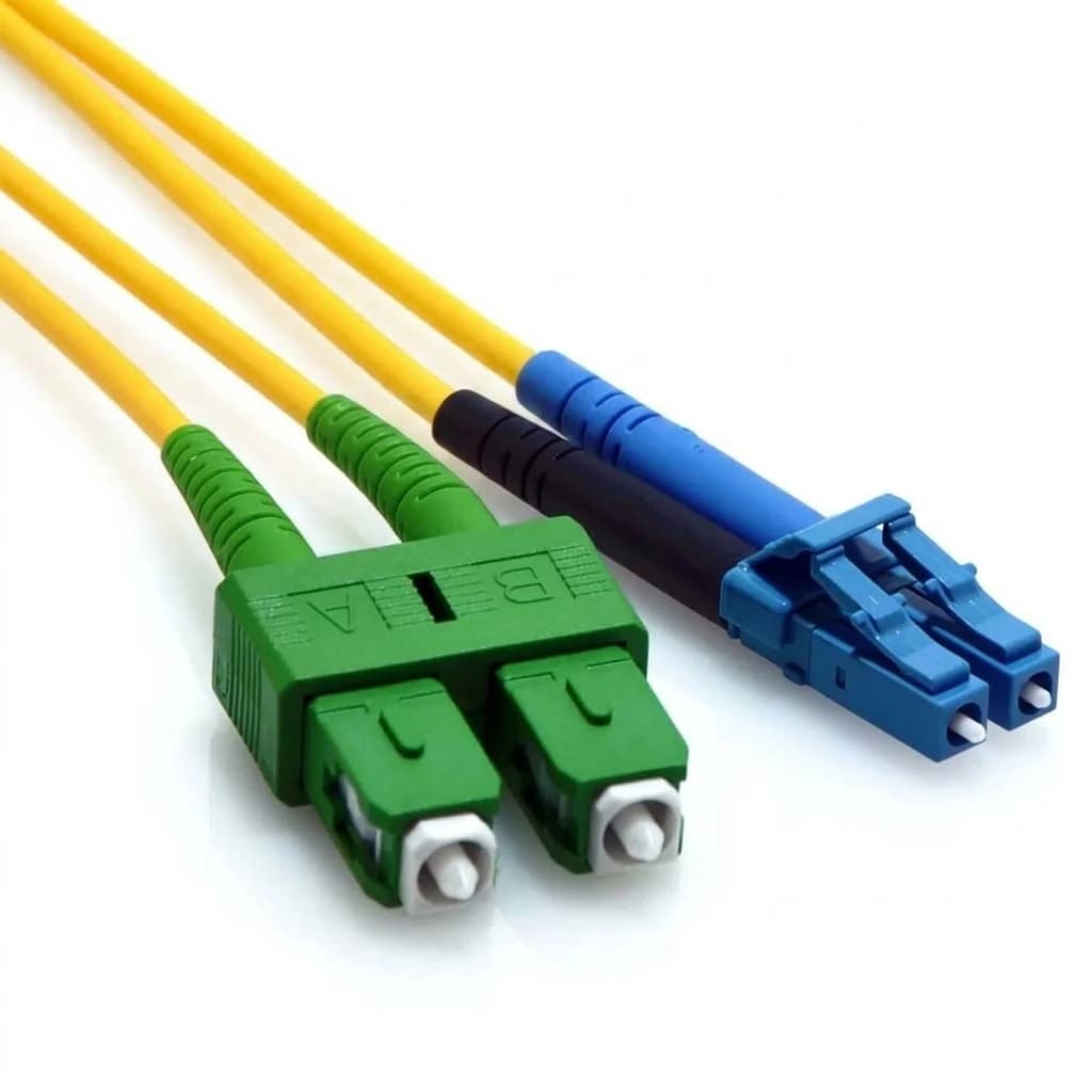 SC/APC to LC/UPC Duplex 9/125 Singlemode Fiber Patch Cable Yellow TAA