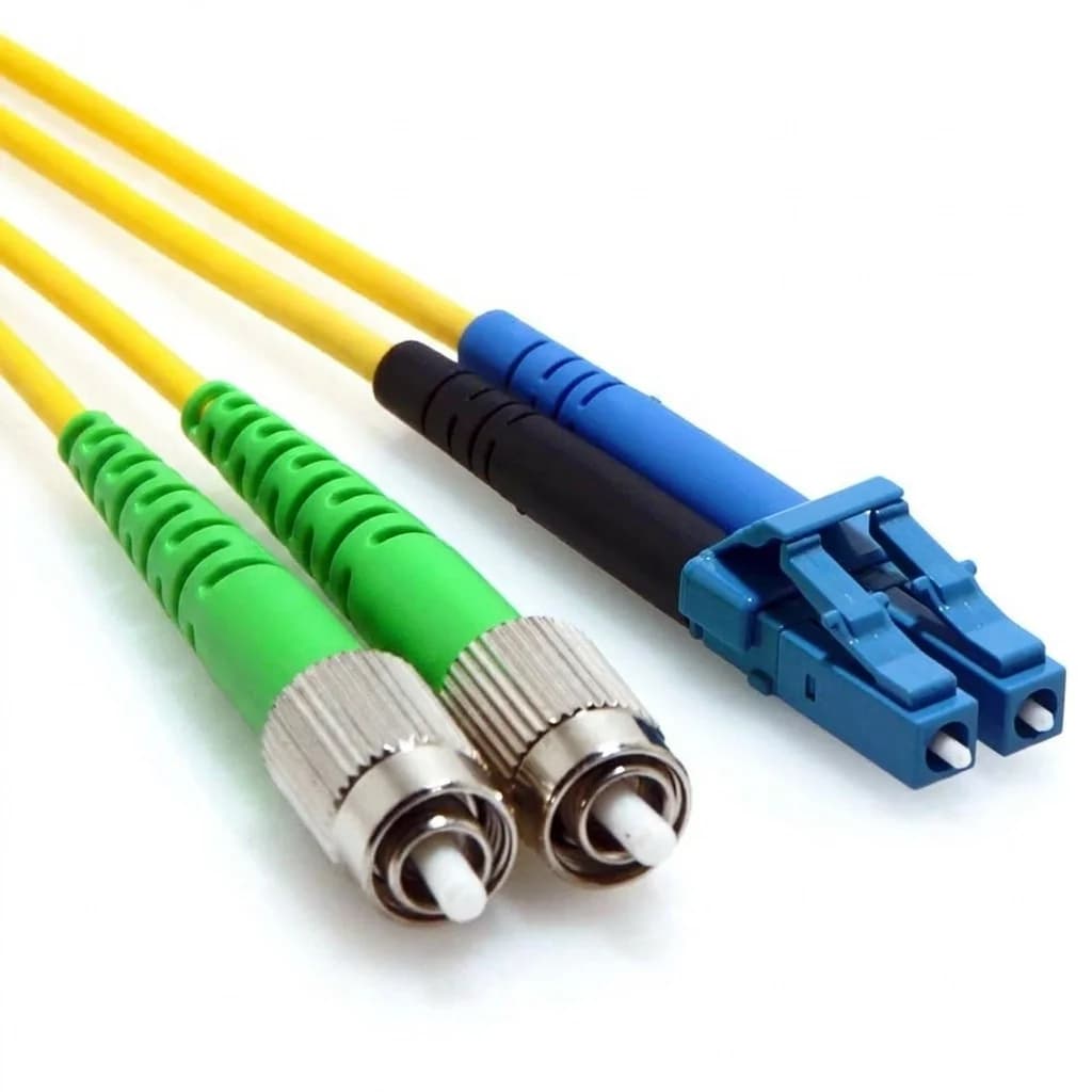 FC/APC to LC/UPC Duplex 9/125 Singlemode Fiber Patch Cable Yellow TAA