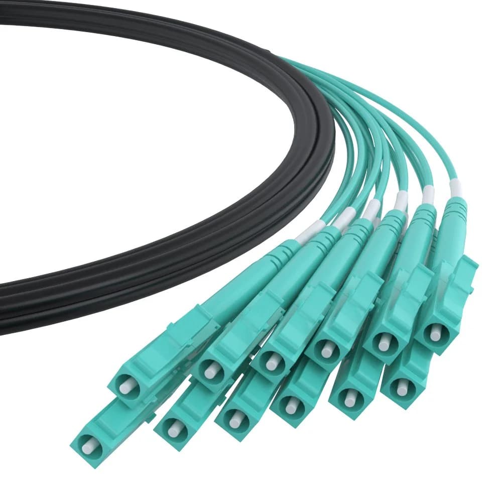 LC/LC 24-Strand OM4 Multimode 50/125 Indoor/Outdoor Plenum Rated Fiber Cable with 18 inch Furcated Legs, Black